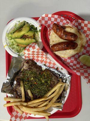 Arepa with chorizo and churrasco