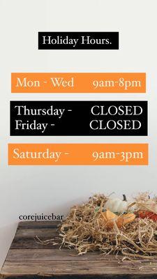 Hours will be different this week! Happy Thanksgiving!
