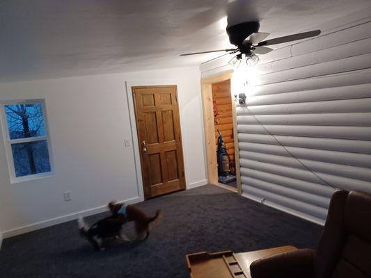 Entryway to original cabin and door to new room