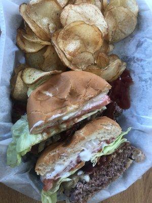 Bacon Ranch Burger with homemade house chips