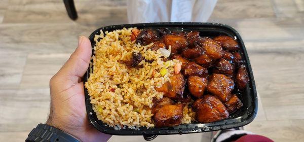 Bourbon Chicken with pork fried rice