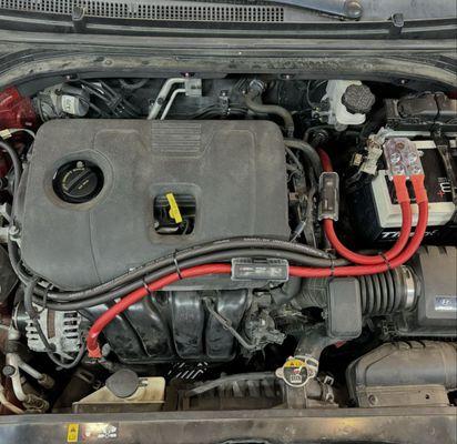 We Installed the Big 3 upgrade on this Hyundai. This increases the power and ground cables from the alternator to maximize current flow.