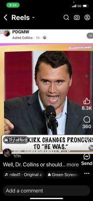 Dr Ashte Collins mocks the death of Charlie Kirk.  Sick man
