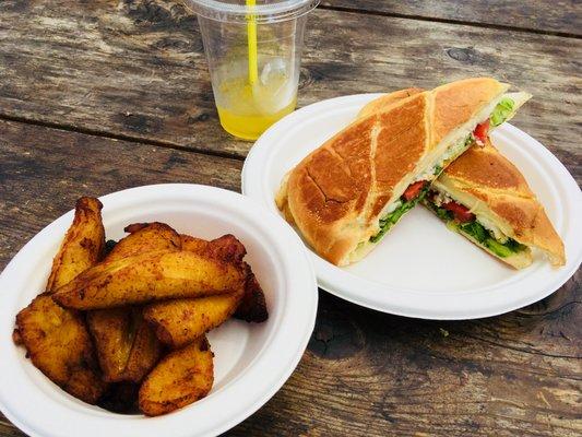 Cuban fish sandwich and roasted plantains. So, so delicious.
