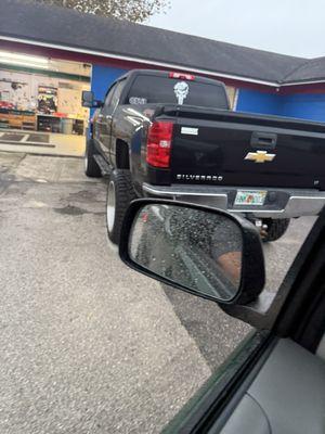 Workers truck and shop