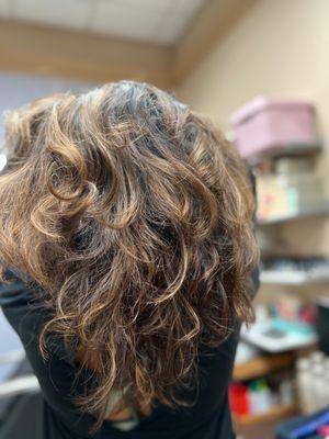 Back view of previous balayage and textured long layers