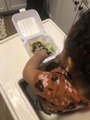 Kiddo eating the chicken taco!