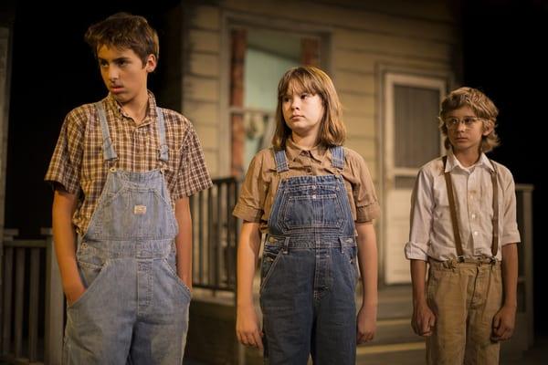 Salvatore Harkins as Jem, Etta Washburn as Scout, and Tommy Huebner as Dill in TO KILL A MOCKINGBIRD at CCCT.