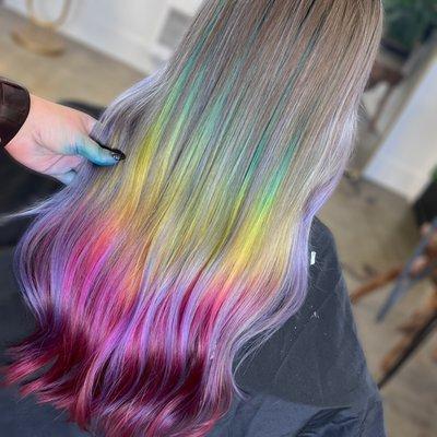 Rainbow glowy hair, vivids & creative color is MY jam!