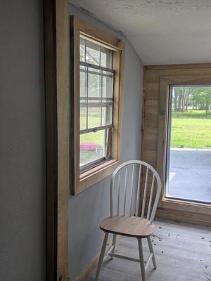 picture framed windows, small sill.