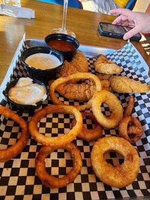 Chicken tenders and onion rings