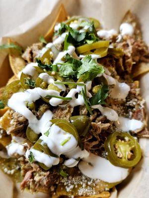 Pork tomatillo nachos