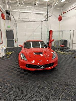 2018 Corvette Stingray in for full window tint in ceramic film.