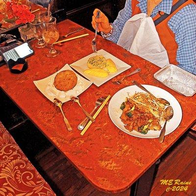 The Fried Ice Cream -- best we ever had & the Mango w/ Sweet Sticky Rice A-1, 1/2 of Pad-Thai & Pad Ce Aew dishes for Home. ALL PERFECTION!