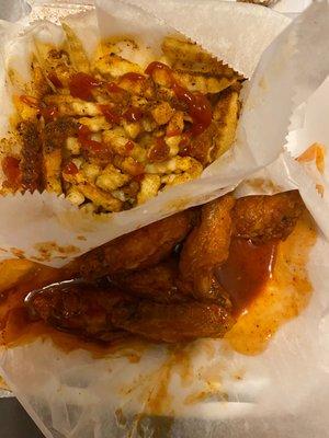 6pc wing meal bone-in. Medium sauce on the wings. Cajun fries.