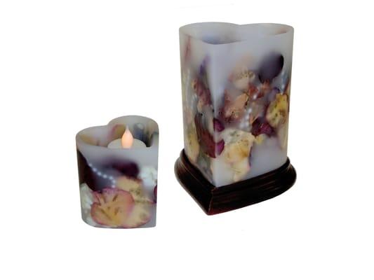 Heart-shaped candles (Small - with inner flicker light. Large with inner 50 hour fuel cell)