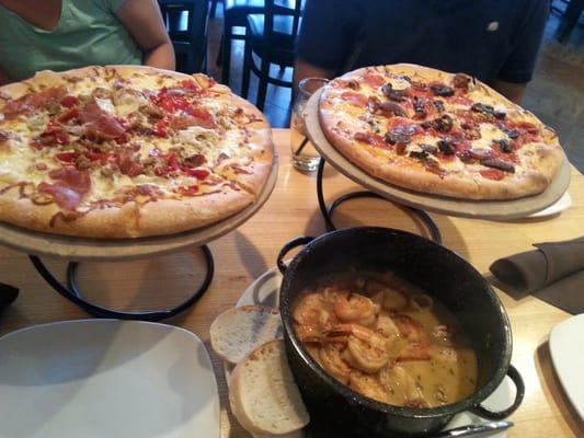 Three little pigs pizza, The House pizza, and Bouillabaisse