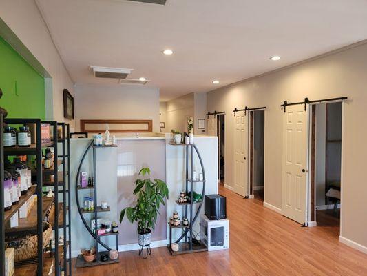 Massage and Sauna Rooms as well as plant-based products to purchase.