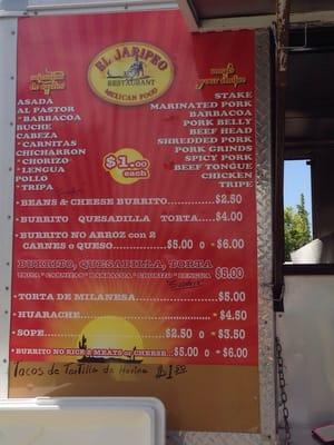 Taco stand menu