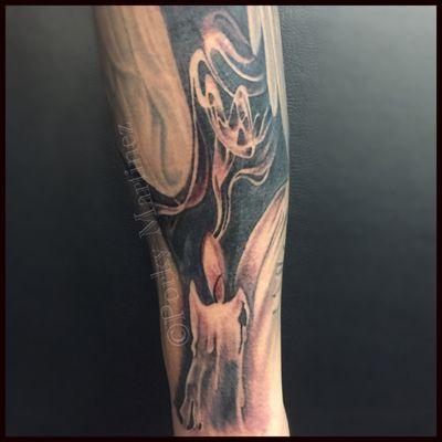 Black and grey candle tattoo