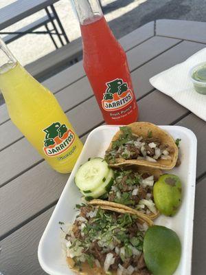 Beef tacos and jarritos