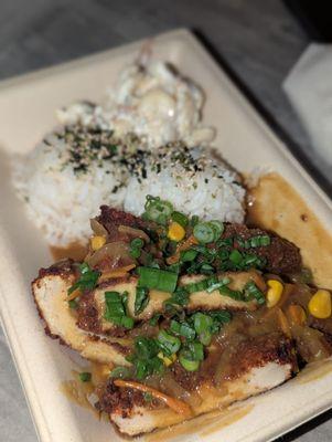 Chicken Katsu Curry Bowl $18 Steamed rice, Japanese curry, Mac salad. All are dairy-free!!