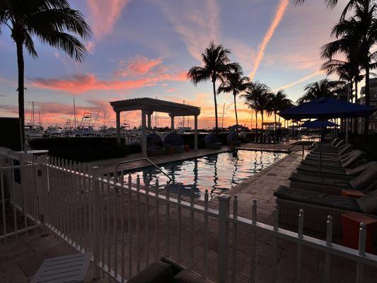 Sunset from pool area .
