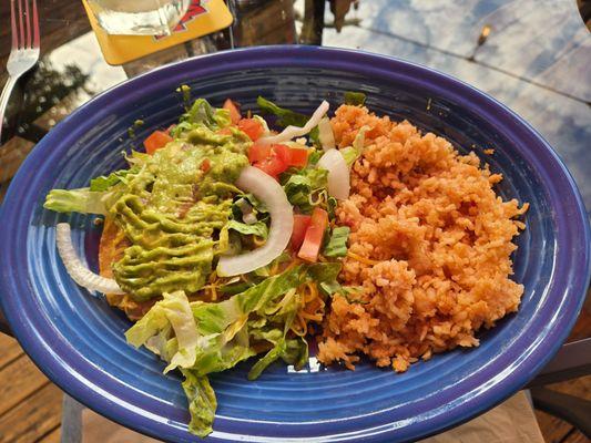Tostada and super salty rice.