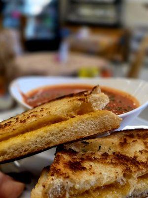 Soup up the weak tomato basil. And grilled cheese. On sourdough with parmesan crested
