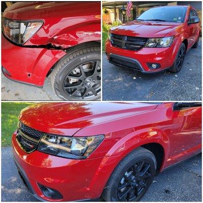 Small collision repair before and after.