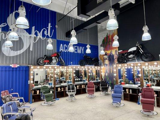 Aside from our classrooms, we offer our students a full barbershop setting within our Academy.