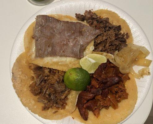 Tacos de Chicharron, pastor, asada, cecina