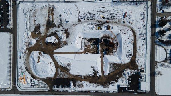 Smithfield Utah Temple on a winter day by drone on March 5, 2023. Official Website is TempleScoop.com