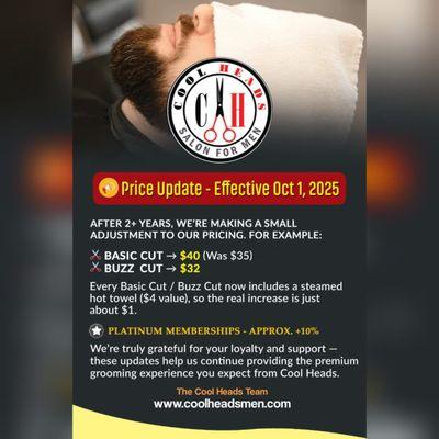 Price Update - Effective 1st October 2025