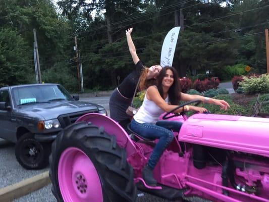 The pink tractor is a huge hit!