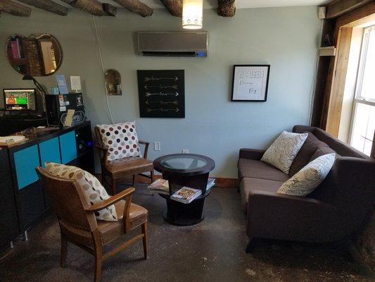 The lounge has a warm, welcoming feel.