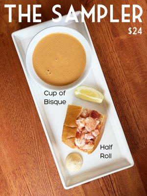Now Available for dining or takeout! Half Roll served with a cup of lobster bisque. Just $24!