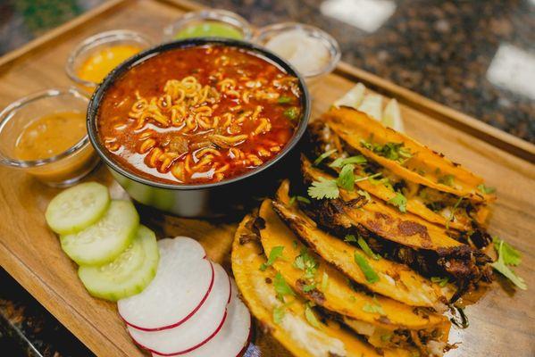 Birria Tacos with Ramen