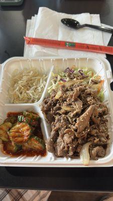 Bulgogi with tangy cabbage, Korean salad