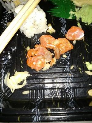 Gross parts of the fish in the sushi.