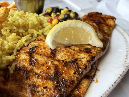 Rainbow Trout. Black Bean Corn Salsa. Rice. Yum