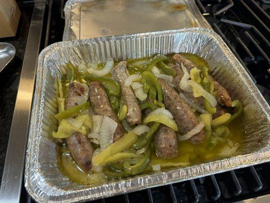 DeFelice Bros Pizza Weirton catering. 1/2 Pan of Italian Sausage and its peppers and onions.