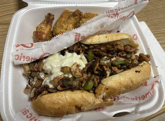 Chicken Philly Sandwich with 5 Wings