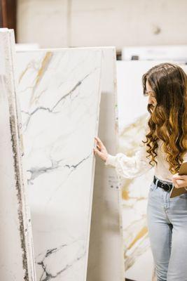 Quartz, marble and granite- we have over 70 stone options in stock to choose from.