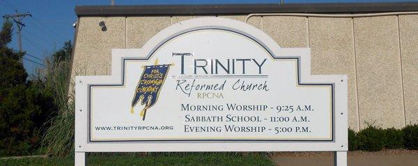 Here's our sign (notice, worship times have changed!)