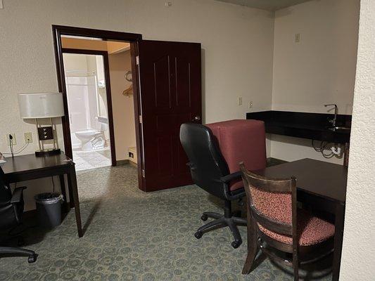 When I walked in...furniture stacked and random, like this room is never used?