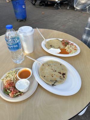 Bean and cheese and bean and pork pupusas