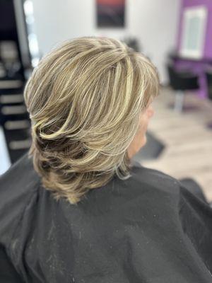 Highlights, cut , volume, blow dry
