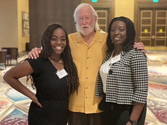 Staff members Brittany and Crystal with Dr. Stanley Malamed
