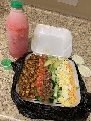 Cobb salad minus olives & croutons & OOWEE drink